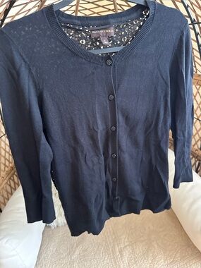 Dana Buchman 3/4 Sleeve Black Cardigan with Floral Lace Back Small